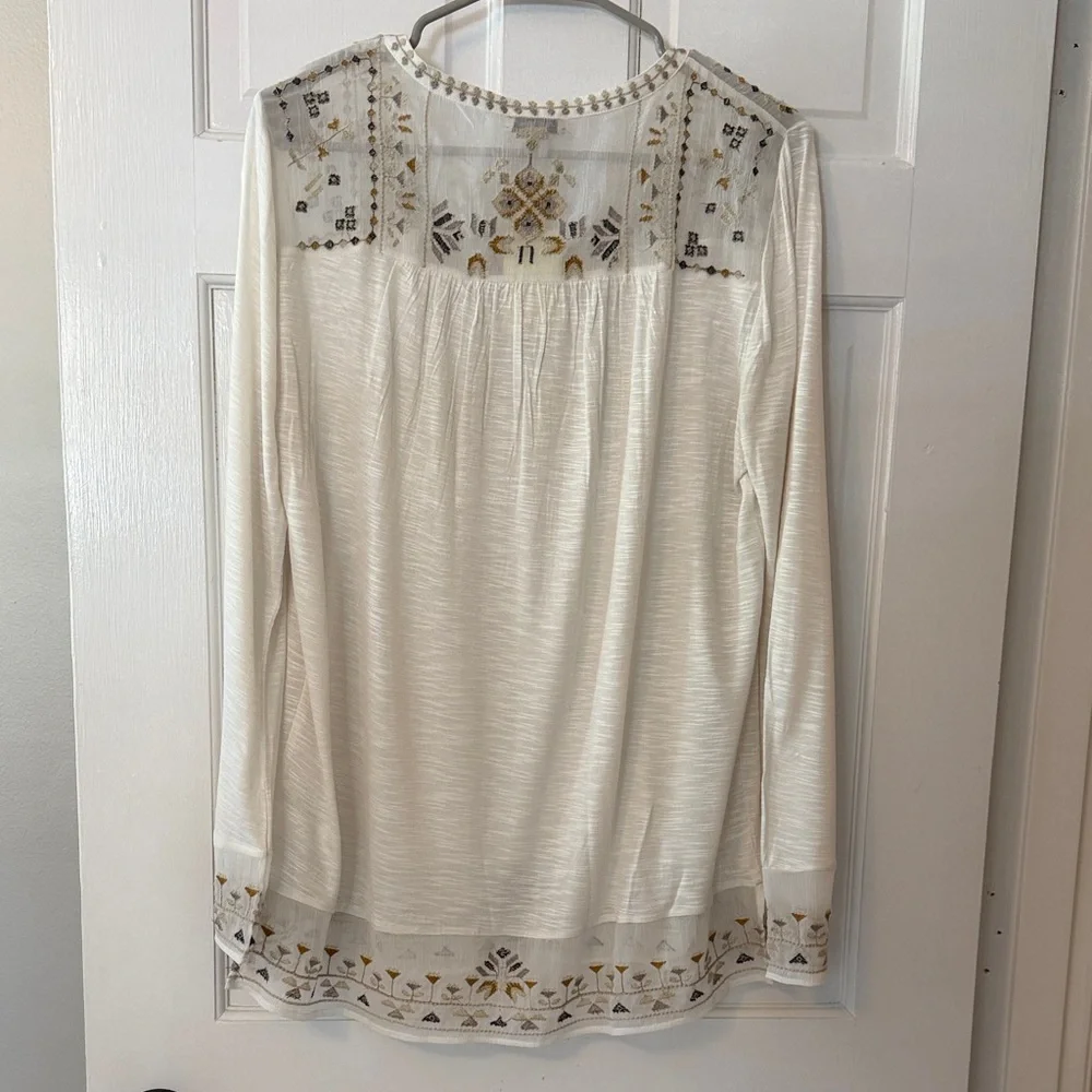 Lucky Brand Ivory Embroidered Long-Sleeve Tunic - Picture 2 of 3